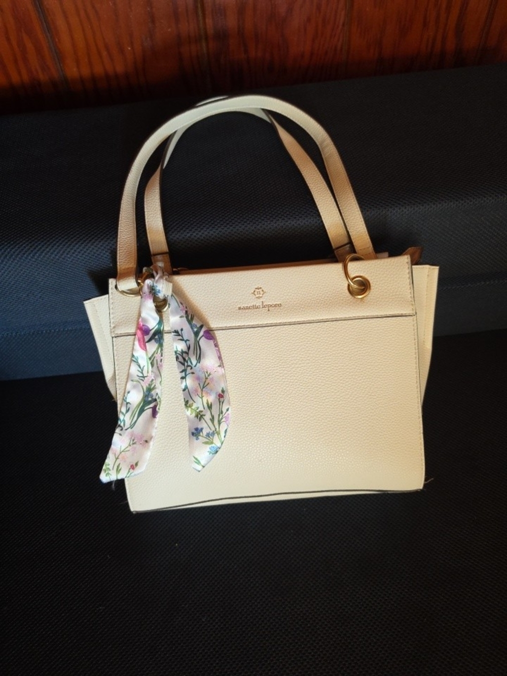 Nanette Lepore Cream Shoulder Tote with Floral Scarf
